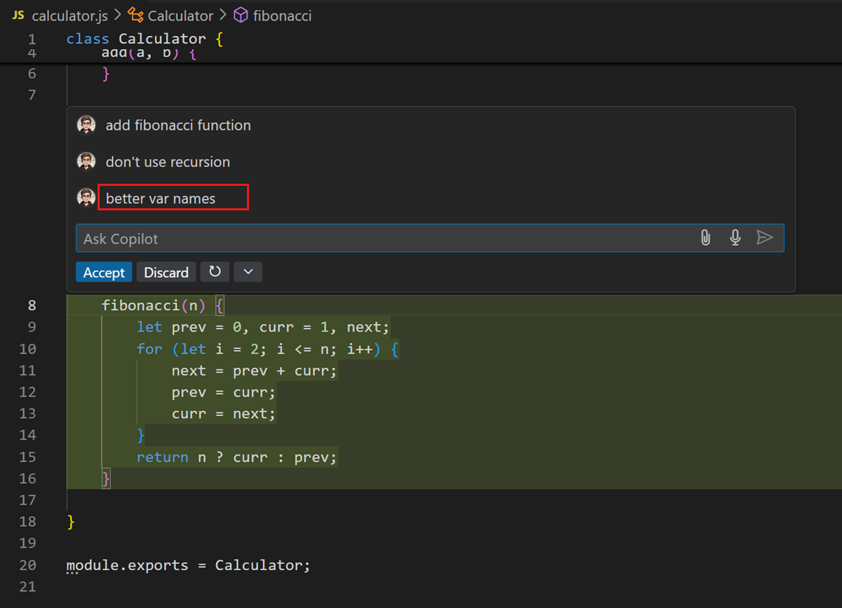 Ask AI to use better variable names and new result