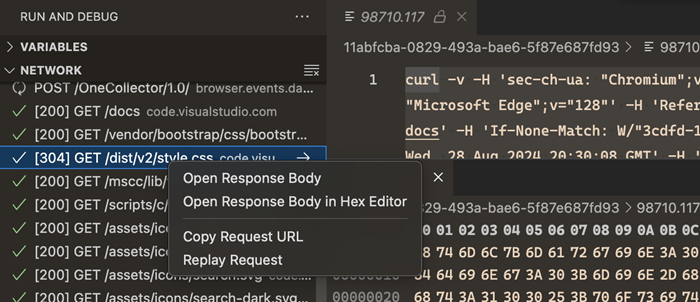 顯示 JavaScript 偵錯程式的網路檢視的螢幕截圖。